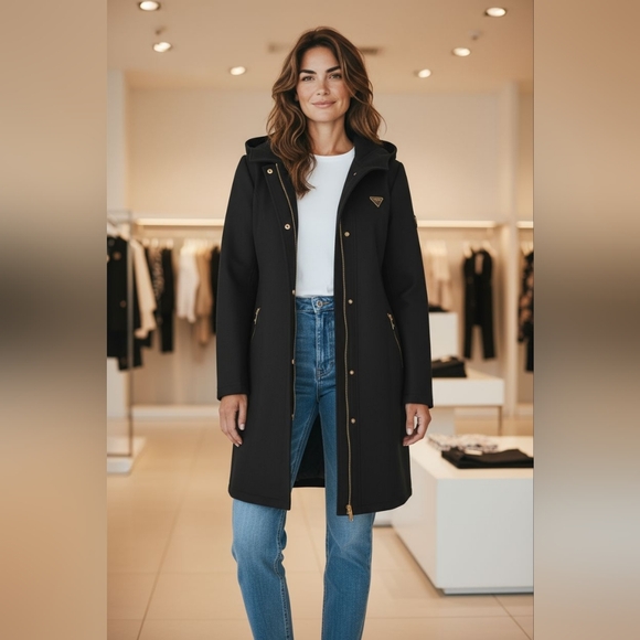 Guess Black Trench Coat with Gold Details - Picture 1 of 8